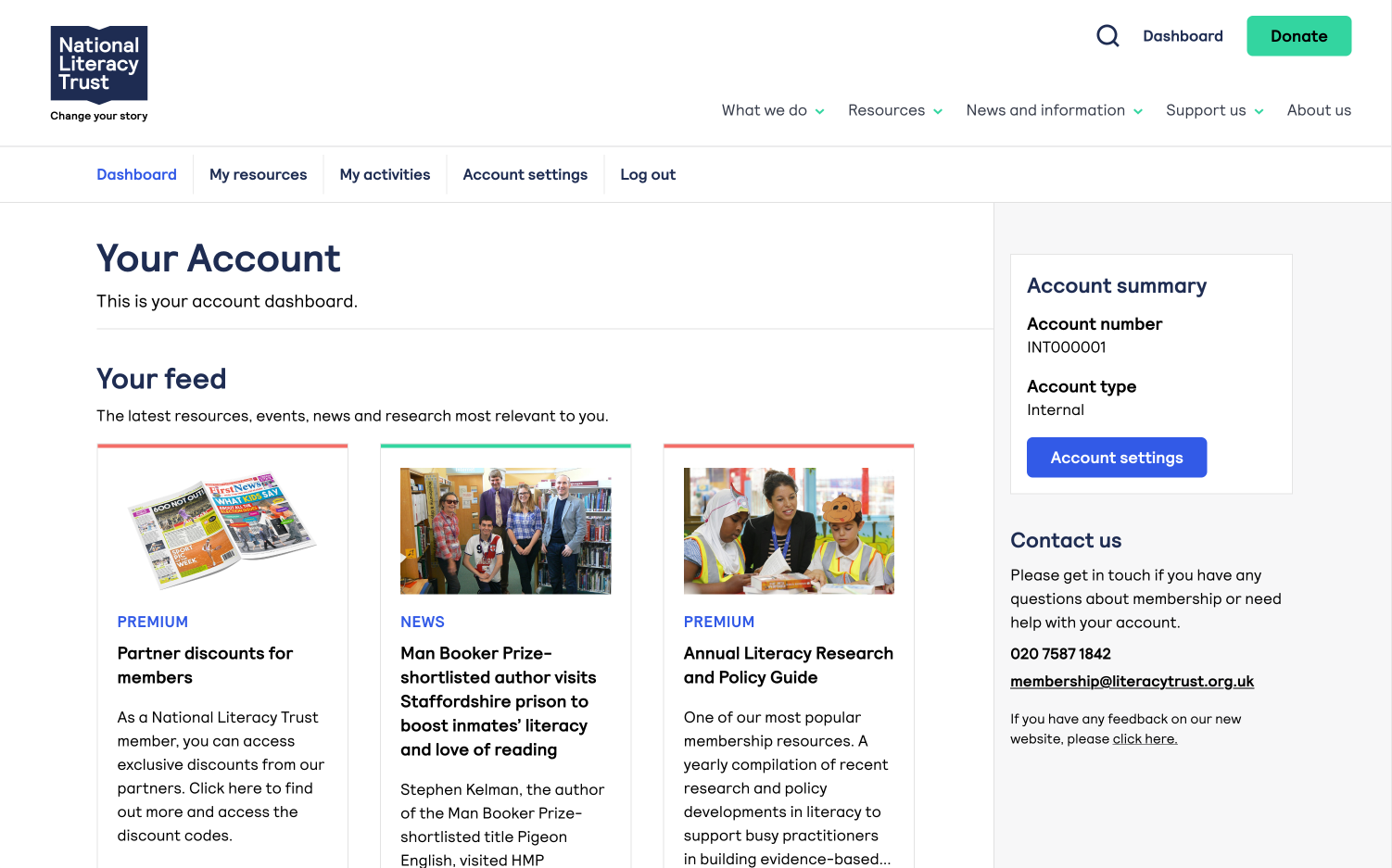 Account dashboard